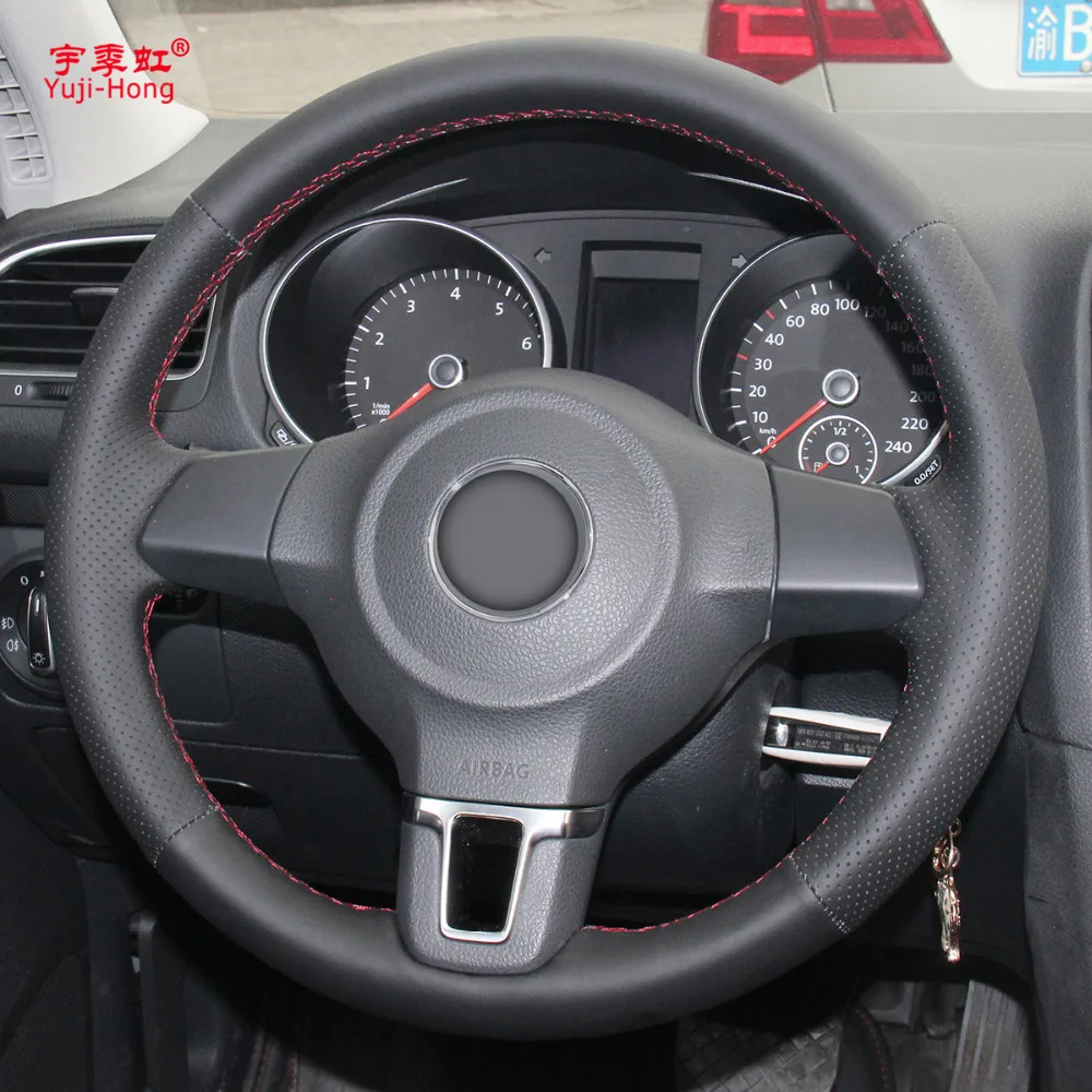 Чехол рулевого колеса автомобиля Yuji Hong из натуральной кожи для Volkswagen VW Golf 6 Santana
