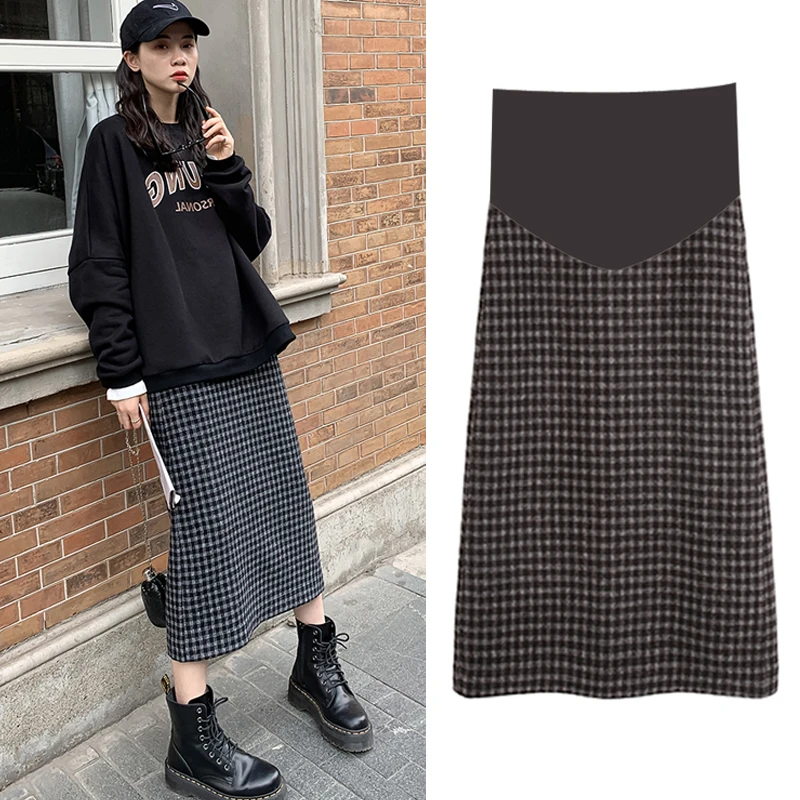 Autumn Winter  Women Pregnancy Pencil Skirt Thicken Woolen Maternity Skirts Chic Ins Belly A Line Skirt Clothes for Pregnant