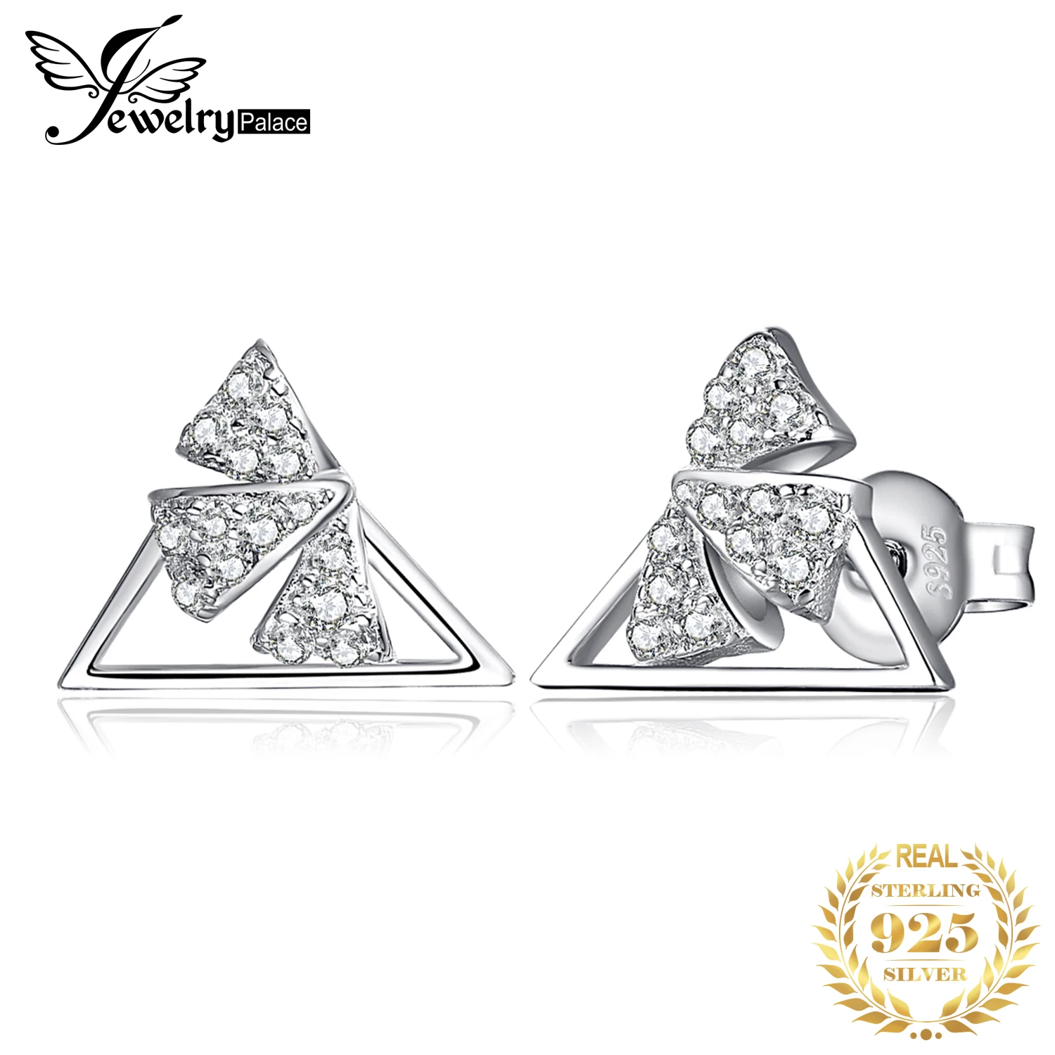 

JewelryPalace Triangle Bow 925 Sterling Silver Stud Earrings Cubic Zirconia Simulated Diamond Butterfly Earrings for Women Girl