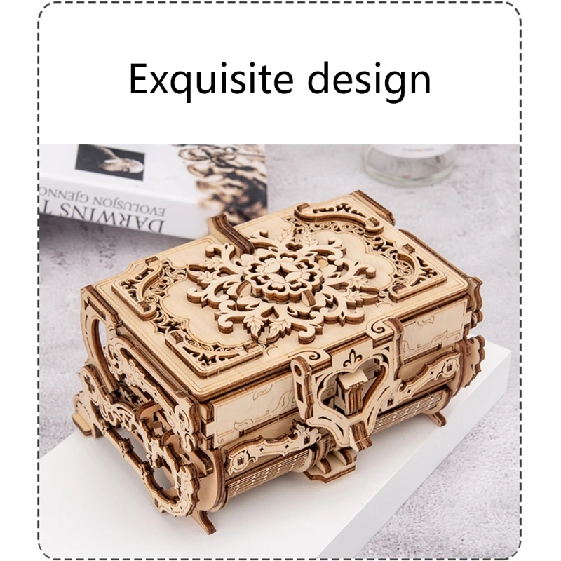 

3D Assembled Creative DIY Puzzle Wooden Mechanical Transmission Antique Jewelry Box Model Toy