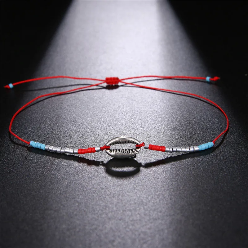 Браслеты в стиле бохо для женщин золотые ракушки бусины красный веревочный узел