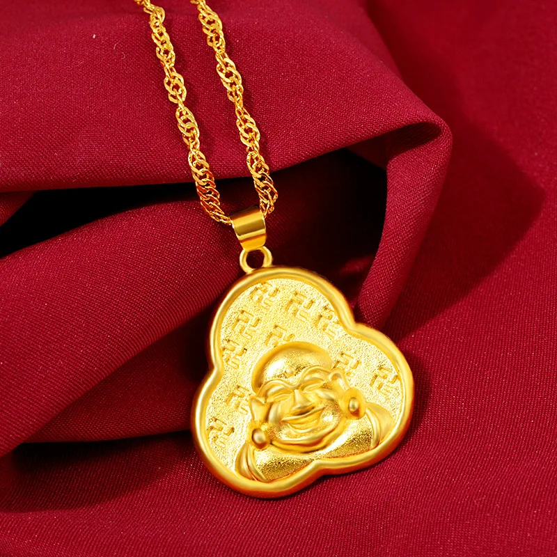 

HOYON gold plated 18k necklace Buddha Pendant Jewelry For Women Sand Gold Pendant Necklace Wedding Birthday Fine Jewelry Gift