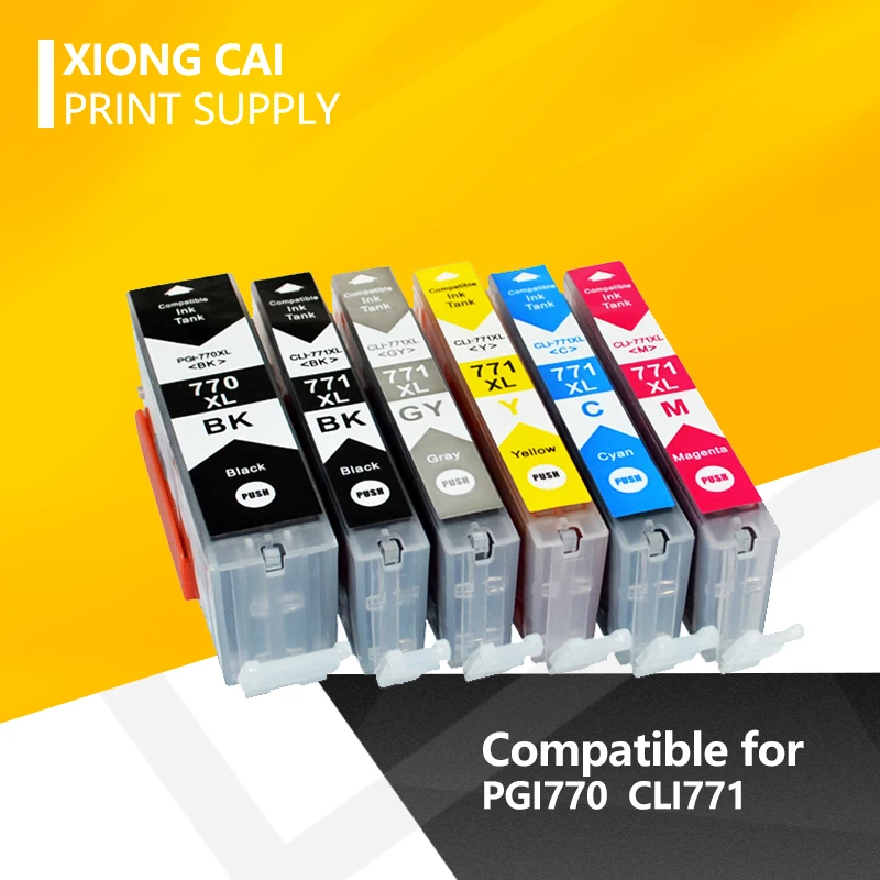 6 шт. PGI770 CLI771 совместимый чернильный картридж для принтеров Canon PIXMA MG5770 MG6870 PGI 770 CLI