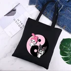 Многоразовая женская сумка для покупок Little Black Bunny Cat Rock, холщовые сумки-тоуты, эко-сумка с принтом, Мультяшные сумки-шопперы, черные