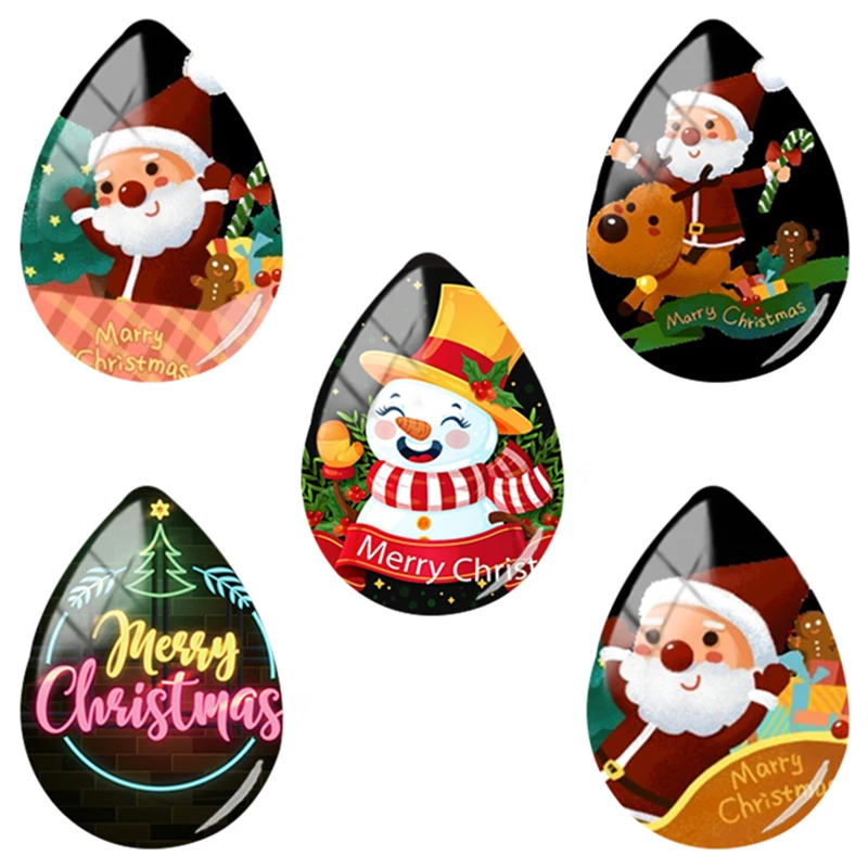 

TAFREE Funny santa christmas gift DIY Accessories 18x25mm Handmade Tear Drop Shape Glass Cabochon Dome cartoon Jewelry CM428