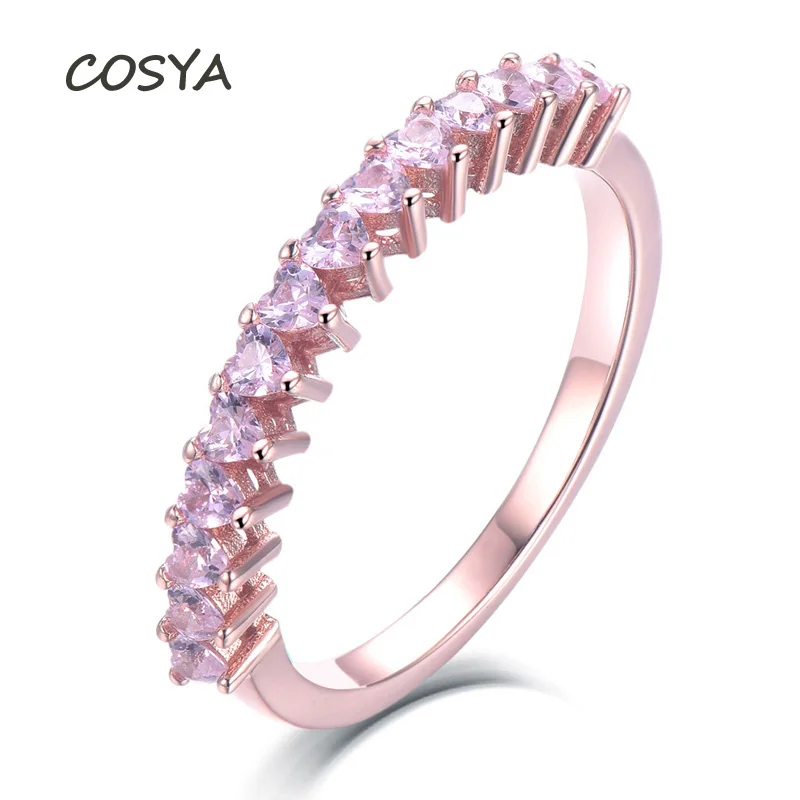 

COSYA 100% 925 Sterling Silver Half Circle Rose Gold Heart High Carbon Diamond Engagement Rings Women Fine Jewelry Birthday Gift