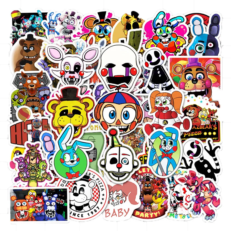 

Наклейки «пять ночей у Фредди», 10/30/50 шт., Мультяшные граффити, наклейки для ноутбука, чемодан для скейтборда, шлем, гитара, детская игрушка в ...