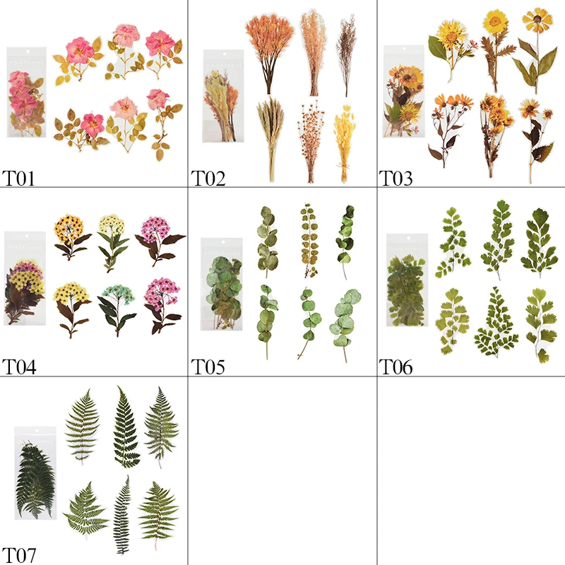 

Artificial Dried Flower Stickers Lovely Floral Leaves Diary Stationery Album Sticker DIY Scrapbooking Handmade Craft Party Gift