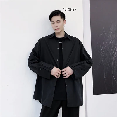 

Retro Ascetic Style Loose Long-sleeved Shirt with Horseshoe Sleeves Trendy Menswear Japanese Casual Longsleeve Shirt for Men