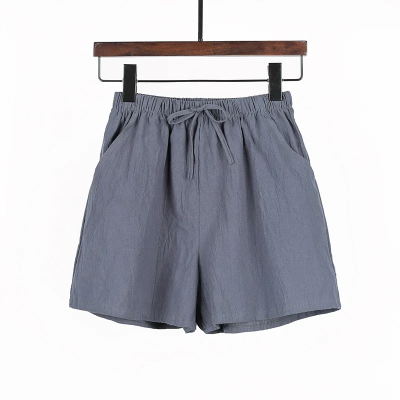 

Shorts Cotton and linen Trousers High Waist Lady's Loose and Comfortable Hot breeches black