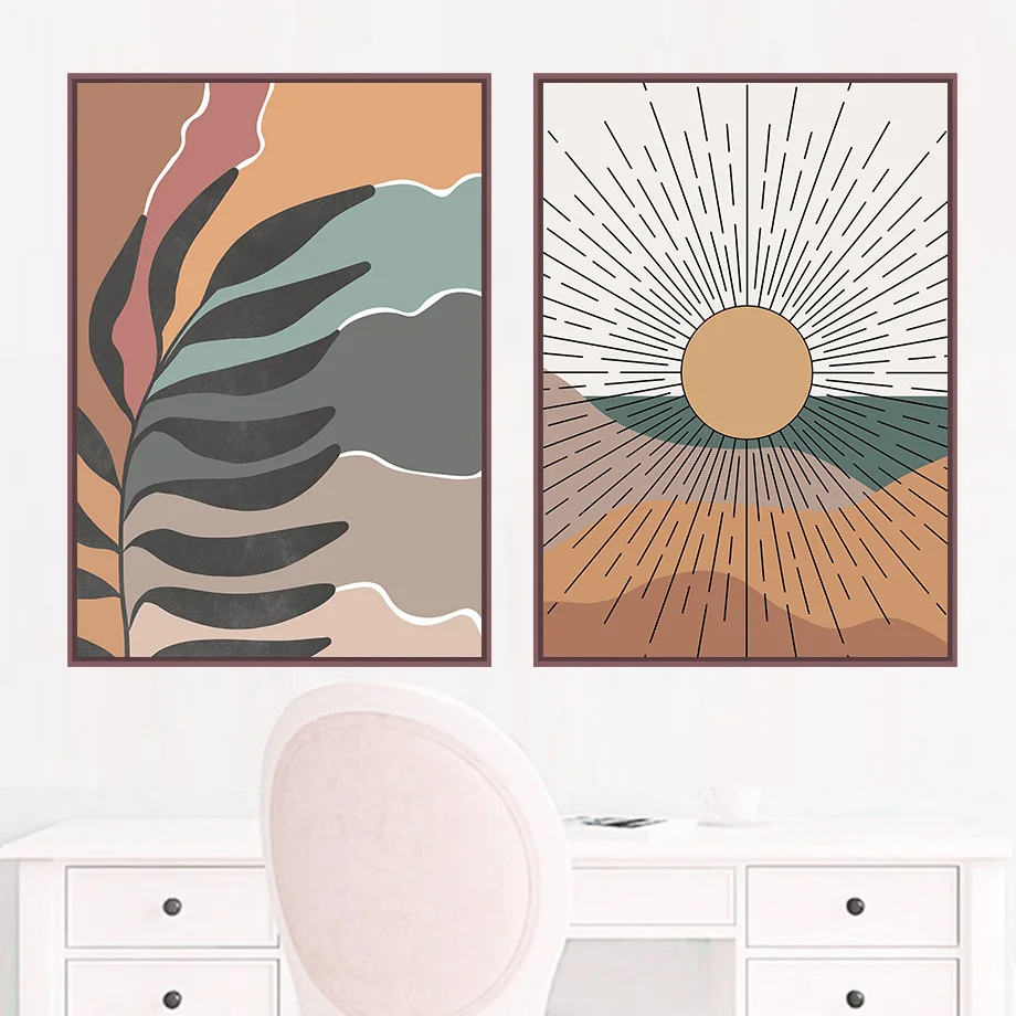 Настенная картина с изображением солнца луны растений Листьев геометрических