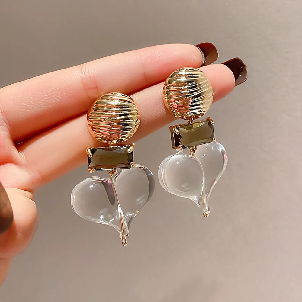 

Ghidbk New Transparent Acrylic Gold Color Heart Drop Earrings For Women Resin Love Drop Earrings Vintage Girl Party Jewelry Gift