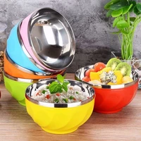 stainless steel bowl double layer thickened bowls thickened household tableware kitchen dinnerware suppies rice fruit bowl