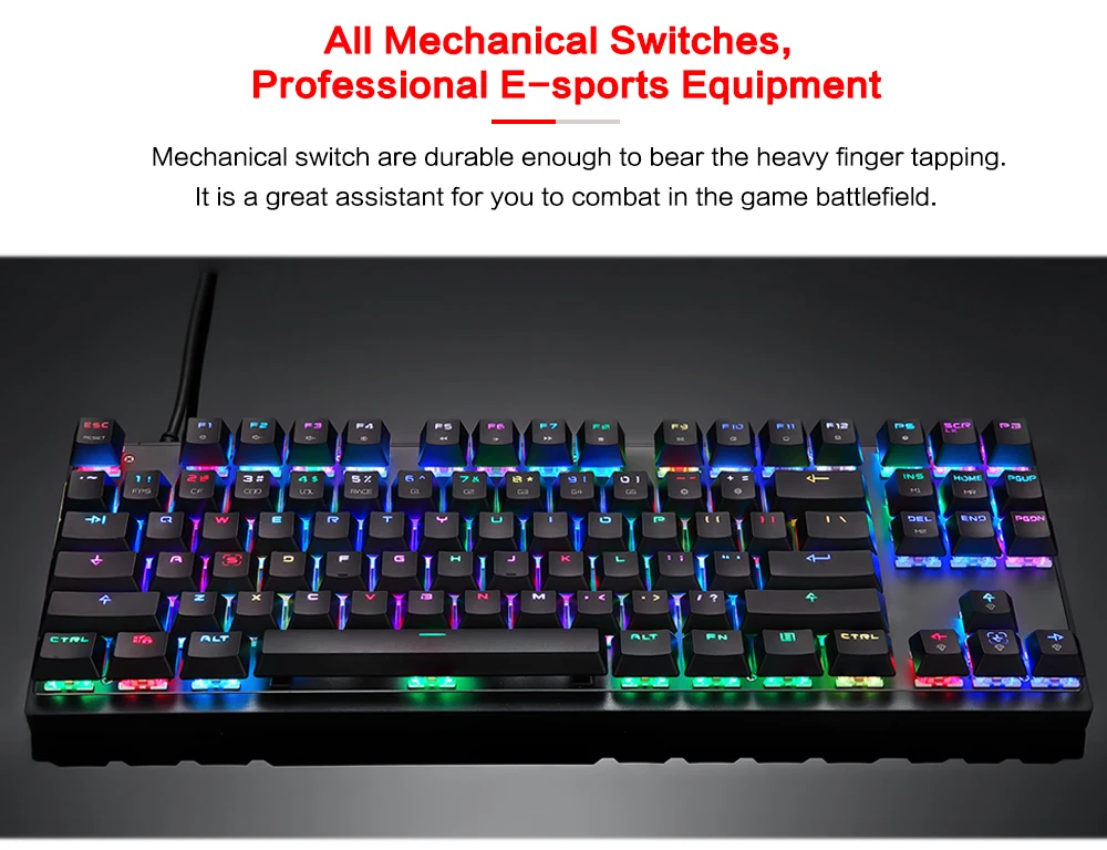 Механическая клавиатура фоновая подсветка RGB светодиодный проводной компьютерная игровая клавиатура, синие/красные переключатели, 87 клавиш N-Key rolover(черный и розовый