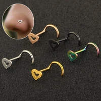new love heart shaped hook nose nail stainless steel hollow peach heart nose ring body piercing jewelry