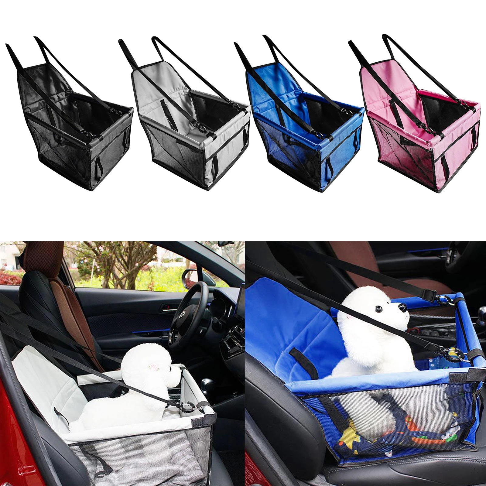 

Reinforced Small Cat Puppy Dog Car Seat Waterproof Booster Seat Travel Carrier Safety Basket Harness w/Seat Belt Breathable