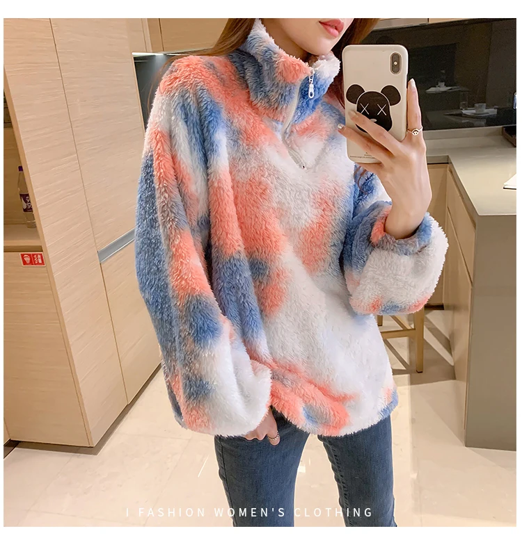 

Women Fleece Thick Zipper Hoodie Long Sleeve Stand Collar Loose Tops Female Fashion Korean Streetwear Harajuku Sweatshirt Winter