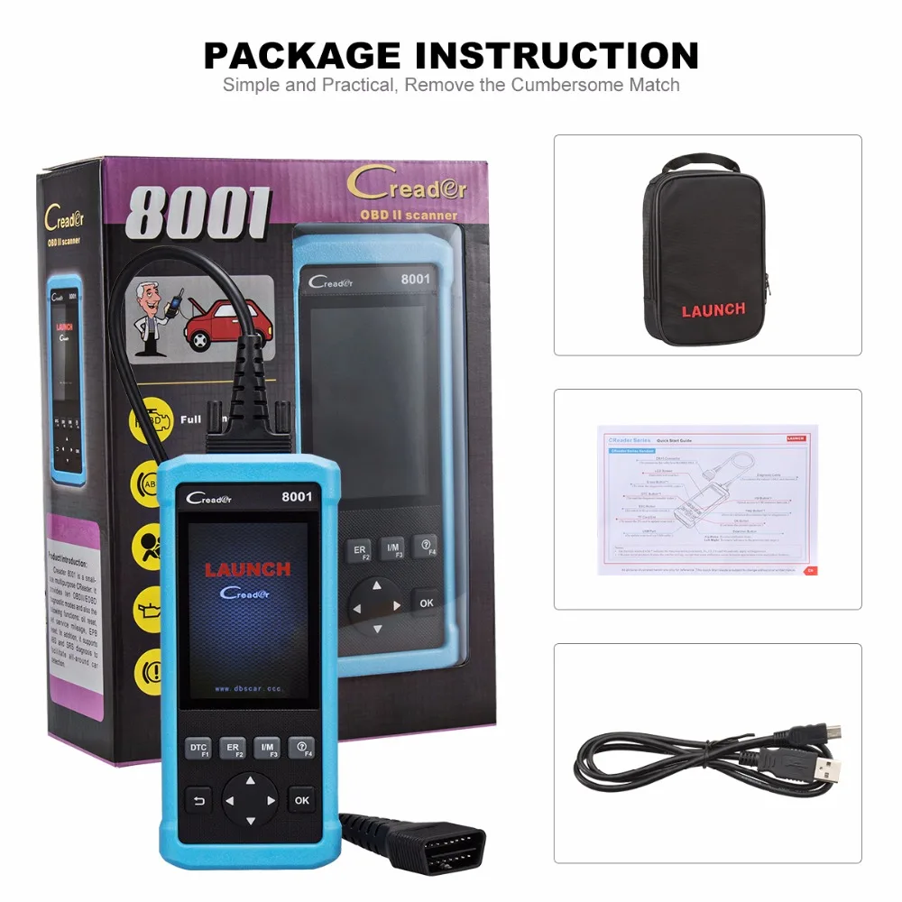 100% оригинальный старт DIY считыватель кода CReader 8001 CR8001 полный OBD2