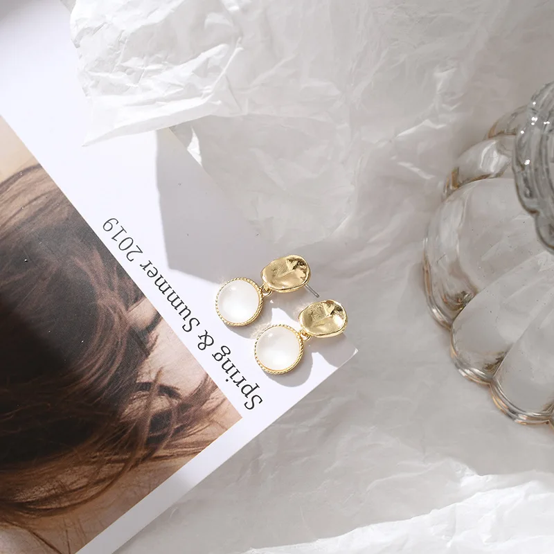 

Baroque Statement Earrings for Women Vintage Geometric Round Opal Stone Dangle Drop Earrings 2020 Trendy Fashion Female Jewely