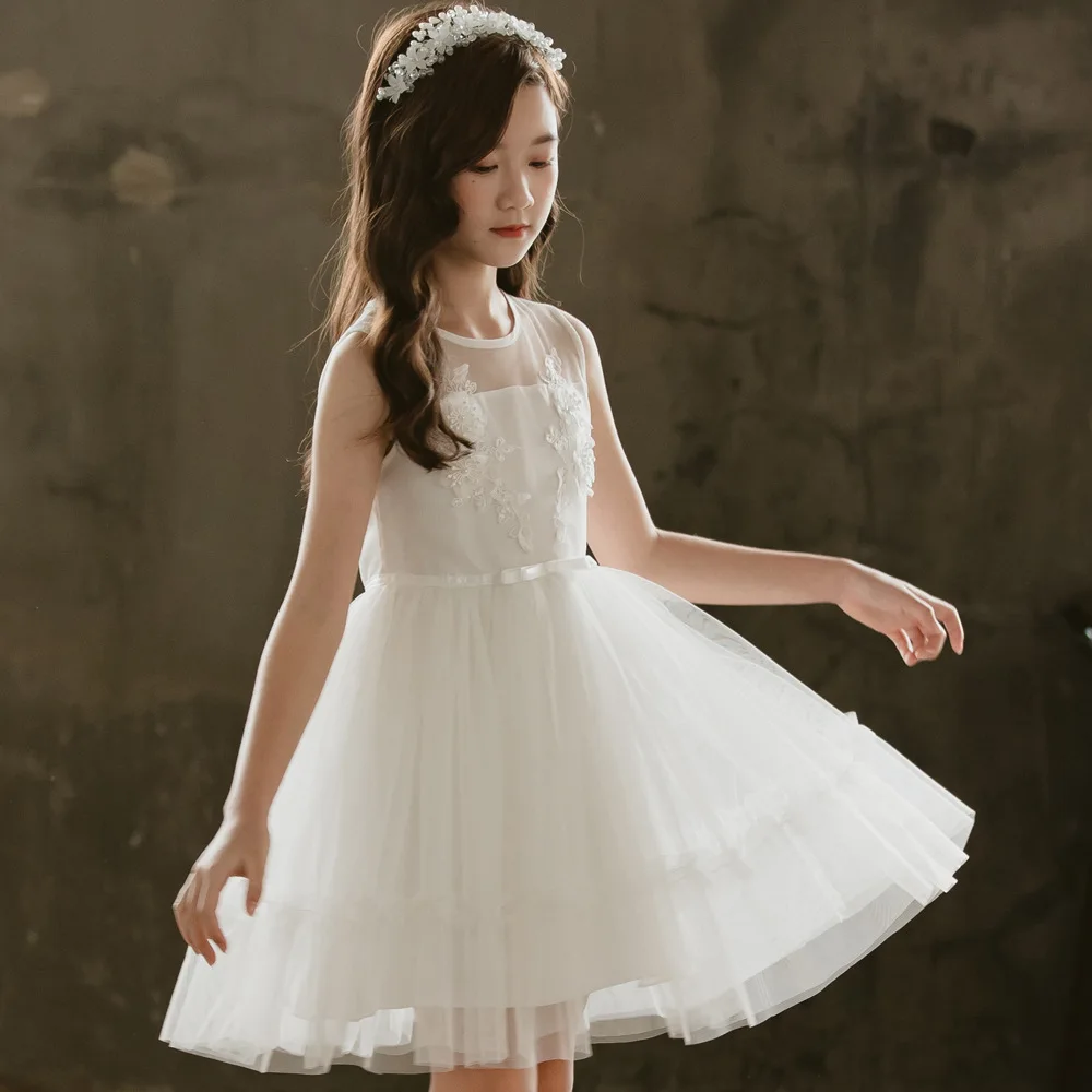 Летняя детская одежда для девочек Платья принцесса платье показать белое