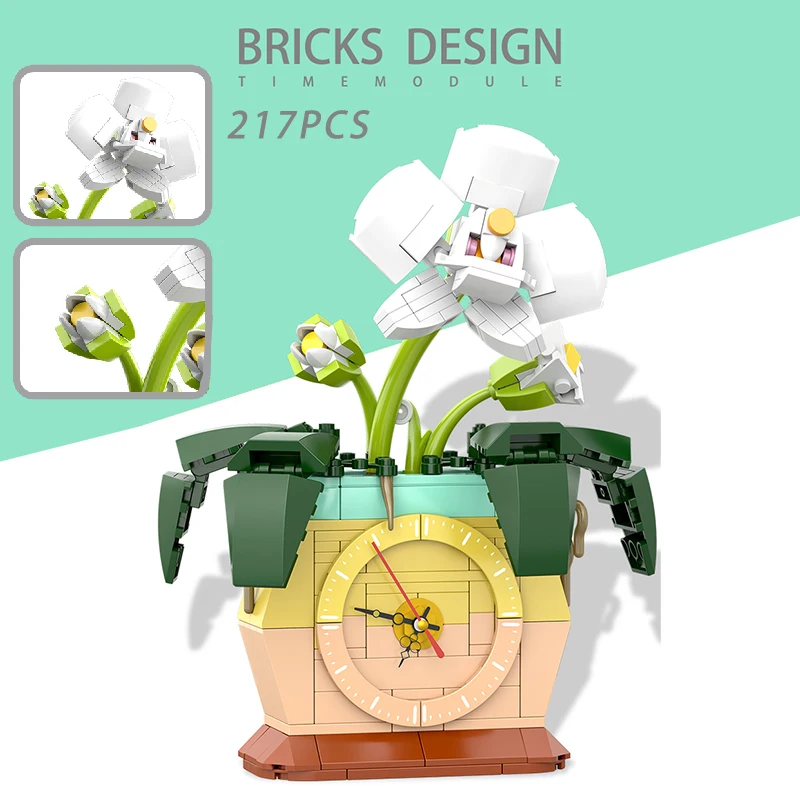 

City Creative Time Wizard Potted Plants Rose Flowers Orchid Tree Cactus DIY Creative Building Blocks Bricks Toys Kids Gifts