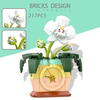 city creative time wizard potted plants rose flowers orchid tree cactus diy creative building blocks bricks toys kids gifts