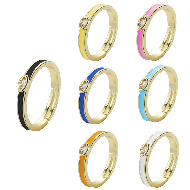 

New Multicolor Enamel Ring Inlay Zircon Marry Rings for Women Adjustable Opening Rings Trend Fashion Engagement Jewelry