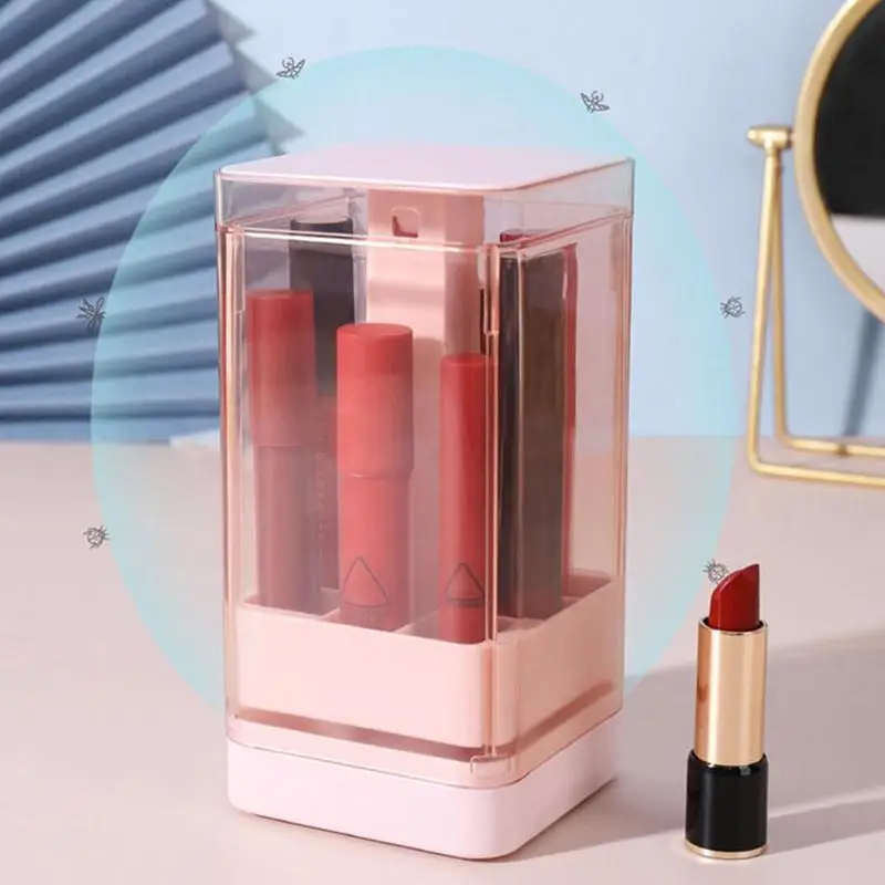 

8 Grids Pink Lipstick Storage Box Multi Compartment Capacity Makeup Cosmetic Organizer Dustproof K2R7