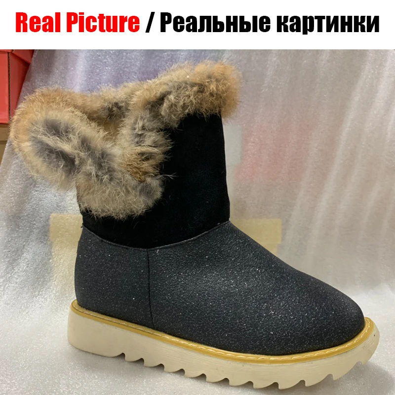 BONJOMARISA,, размеры 34-43, женские зимние Нескользящие ботильоны г. Женские теплые плюшевые ботинки на платформе повседневная женская обувь на танкетке