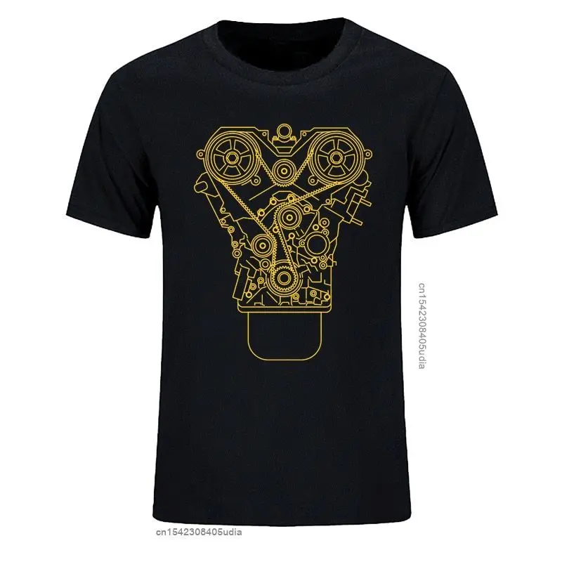 Men Tshirts Cotton Brand New Engine Design T Shirt Black Jdm Tuner Decal Mechanic Tool Garage Piston Summer Tee Shirt
