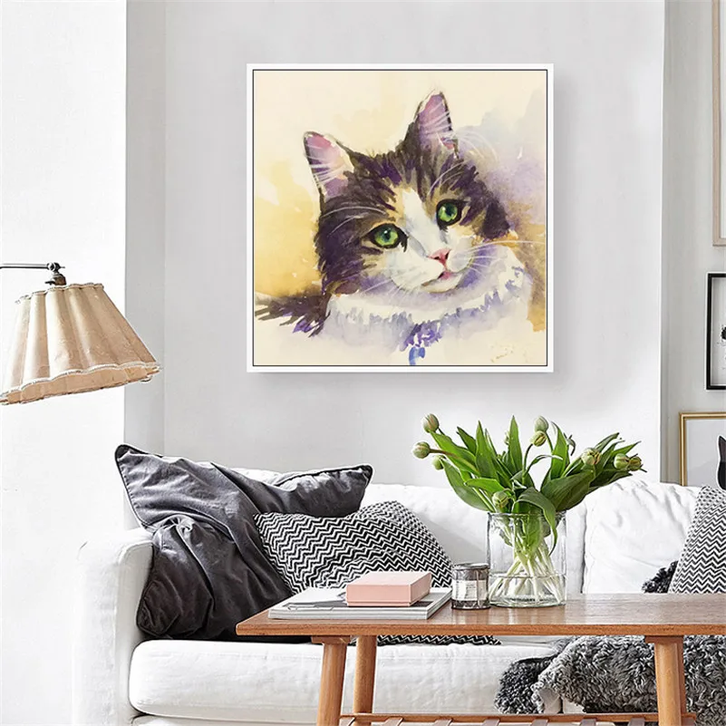 Постер с кошкой в скандинавском стиле изображением коровы и крупного рогатого