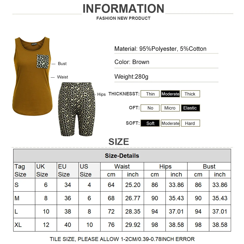 

Women Leopard Printed Two Piece Sets Summer Casual Home Sleeveless Pockets Vests Loose Shorts Basic Suits Fashion Lady Sets D30