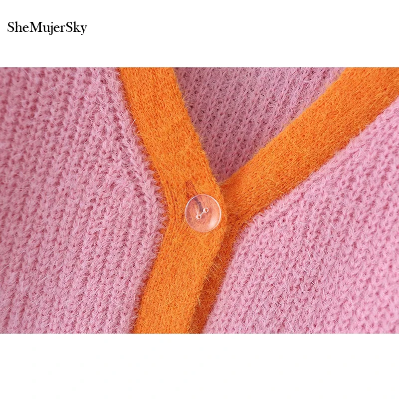 Женский короткий свитер SheMujerSky розовый кардиган с коротким рукавом и V образным