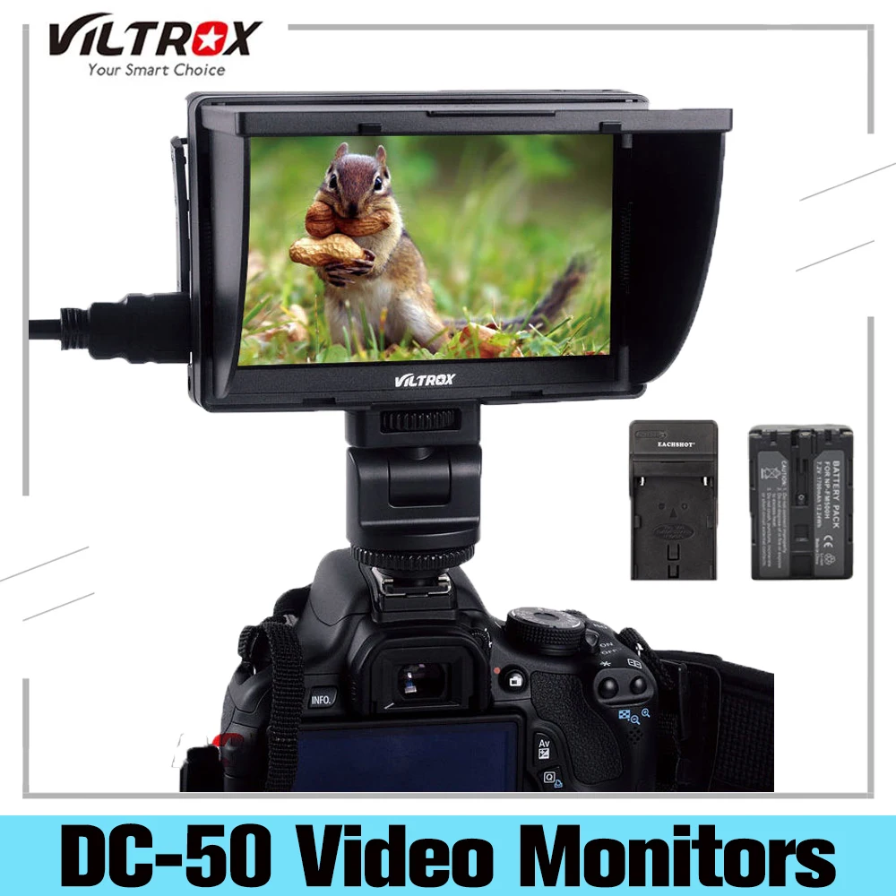Viltrox DC 50 5 ''DSLR TFT field LCD Micro HDMI Camera Video Monitor Battery + Charger for Canon Nikon Sony A9 A7II A7SII