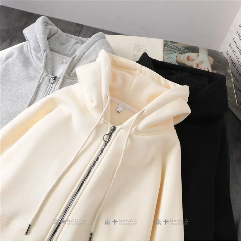 

Jacket Women Thick Zipper Autumn Winter Fashion Sweatshirt Hoodie Coat Korean Soild Long Sleeve Female Tops Loose Outerwear OL