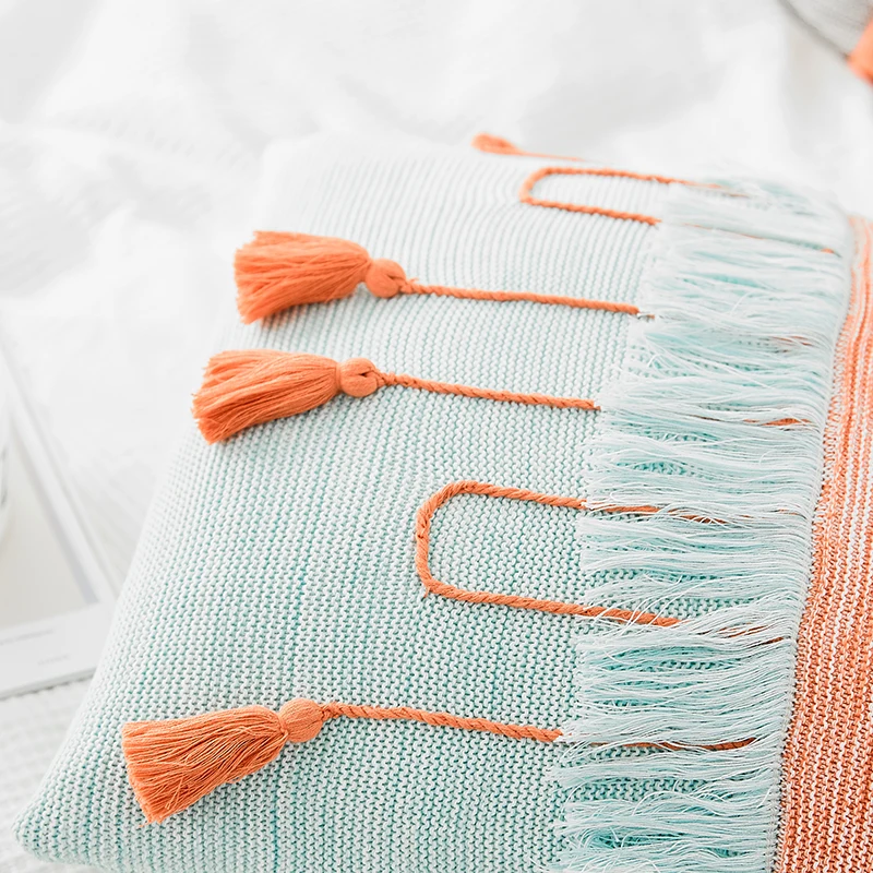 Современный чехол для подушки Хлопковый наволочка с кисточками контрастных