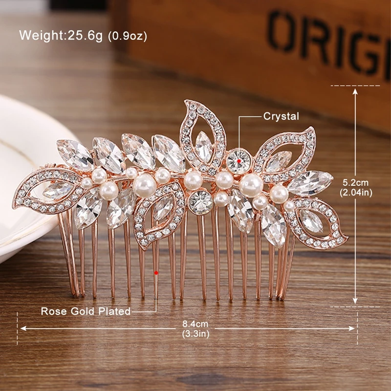 Гребень для невесты Mecresh цвета розового золота украшения волос свадебные