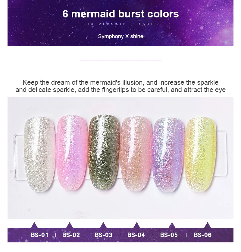 

6ml UV Gel Nail Polish Mermaid Shining Glitter Sequins Soak Off UV Gel Varnish Color Nail Gel Polish DIY Nail Art varnish 2021
