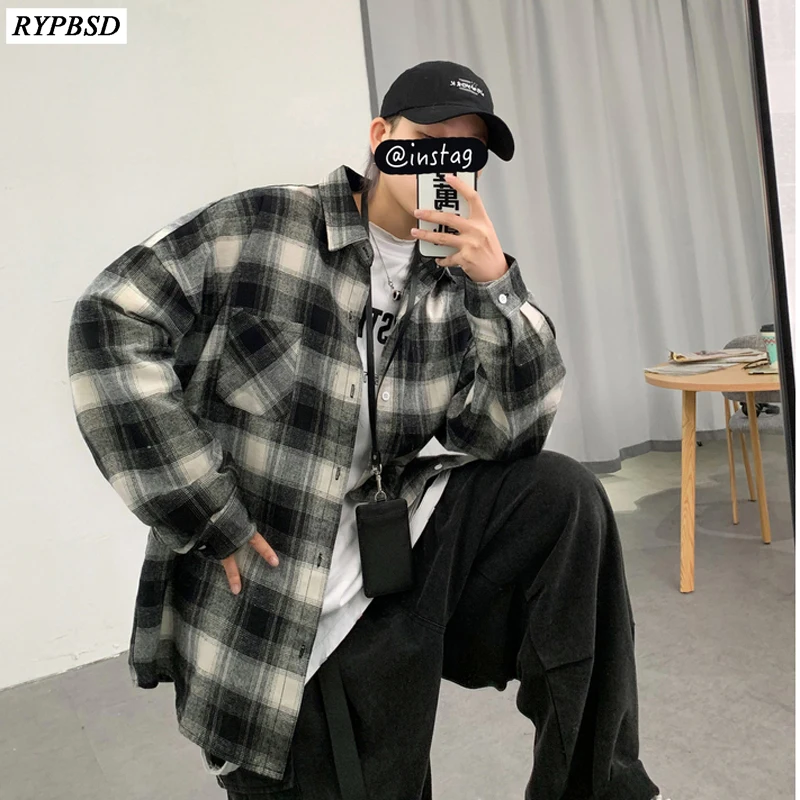 Модная брендовая Корейская клетчатая рубашка в стиле Харадзюку Весенняя новая