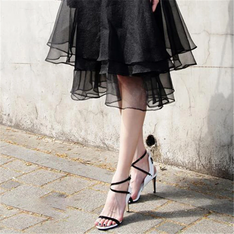 

Women Sandals High Heels 9cm Summer 2019 Fashion Stiletto Sexy Party Fenty Beauty Shoe Patchwork Pumps Ladies Ankle Strap Shoes