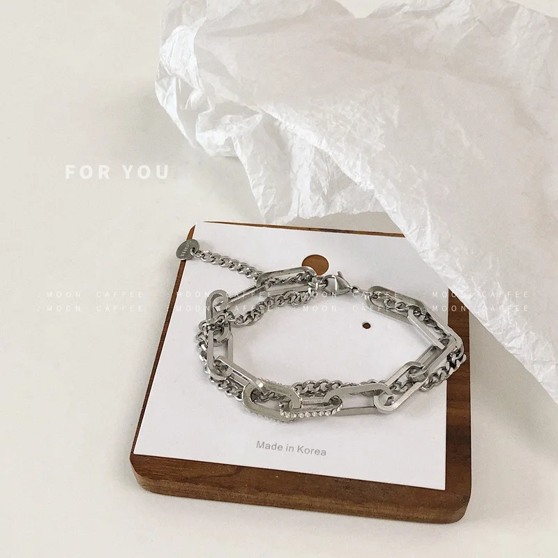 

Women's double-layer thick chain diamond mesh red same cool bracelet