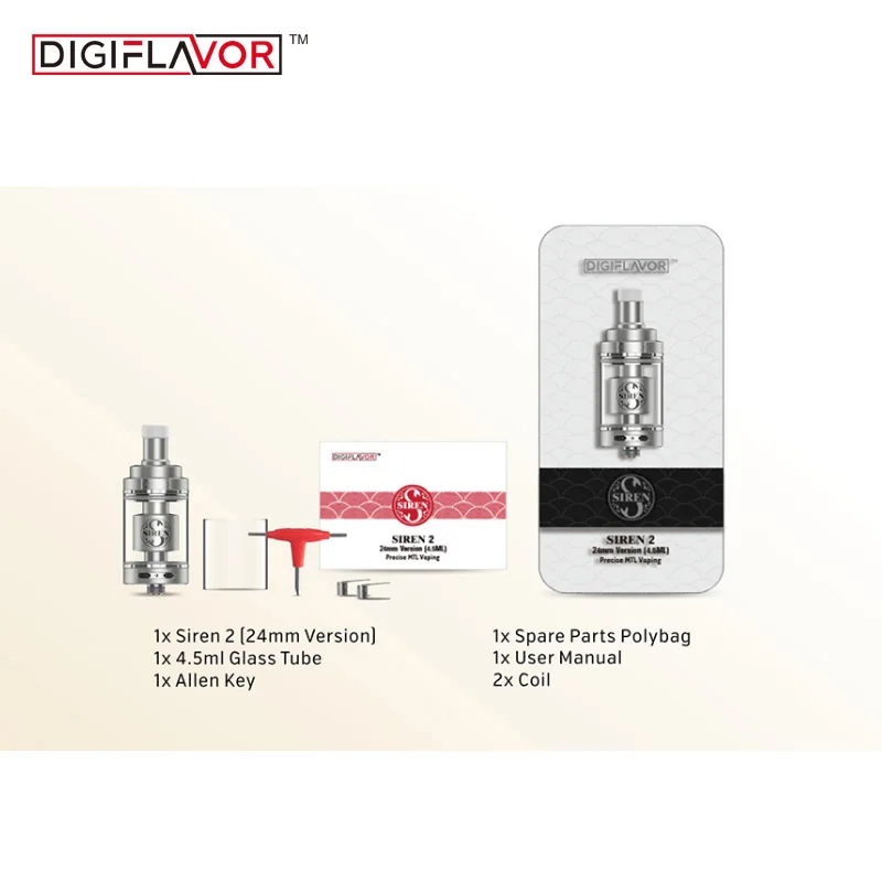 Оригинальный атомайзер Digiflavor Siren V2 GTA MTL бак 2 мл диаметр 22 мм и 9 регулировки