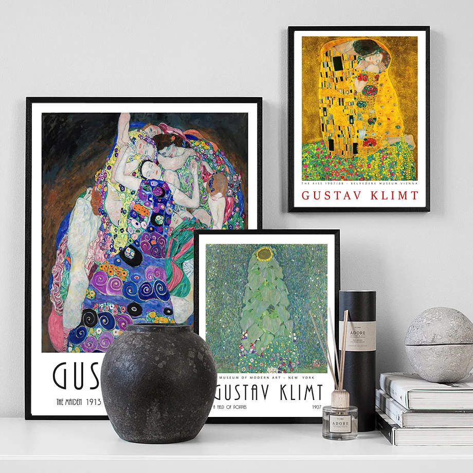Настенная картина Густава Климта Венский поцелуй Обнаженная девушка растение