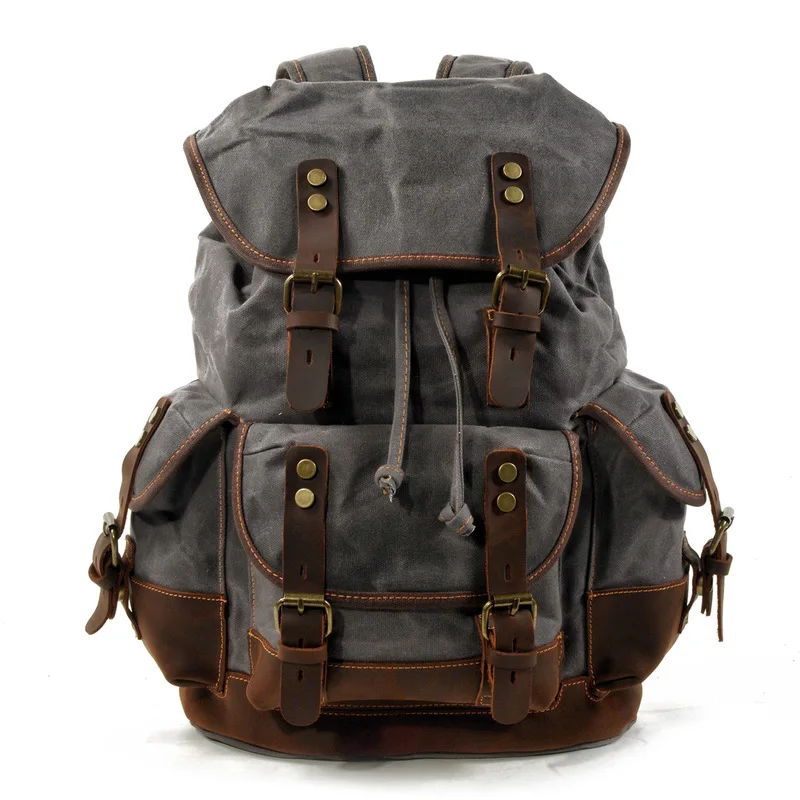 Cotton Oil Wax Canvas Backpack Mens Large Capacity Vintage Waterproof 15&quot Laptops Daypacks Rivets bookbag | Багаж и сумки