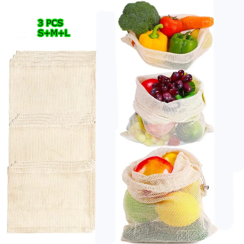 Reusable Mesh Produce Bags 100% Organic Cotton Vegetable Eco-friendly Bio-degradable Washable | Дом и сад