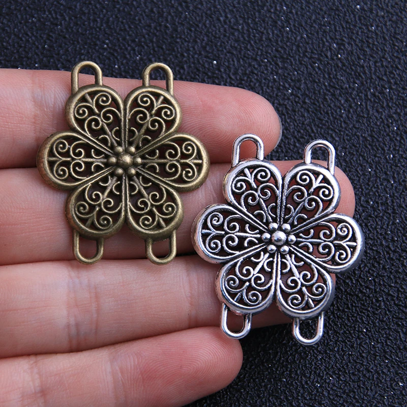 

4pcs 32*38mm New Product Two Color Zinc Alloy Hollow Flower Porous Connectors Jewelry Making DIY Handmade Craft