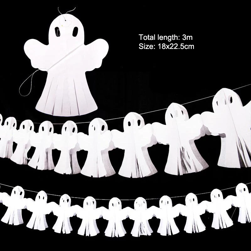 

Halloween Decoration Paper Banner Pumpkin Skull Ghost Spider Bat Flag Creative Paper Chain Baller Halloween Decorations for Home