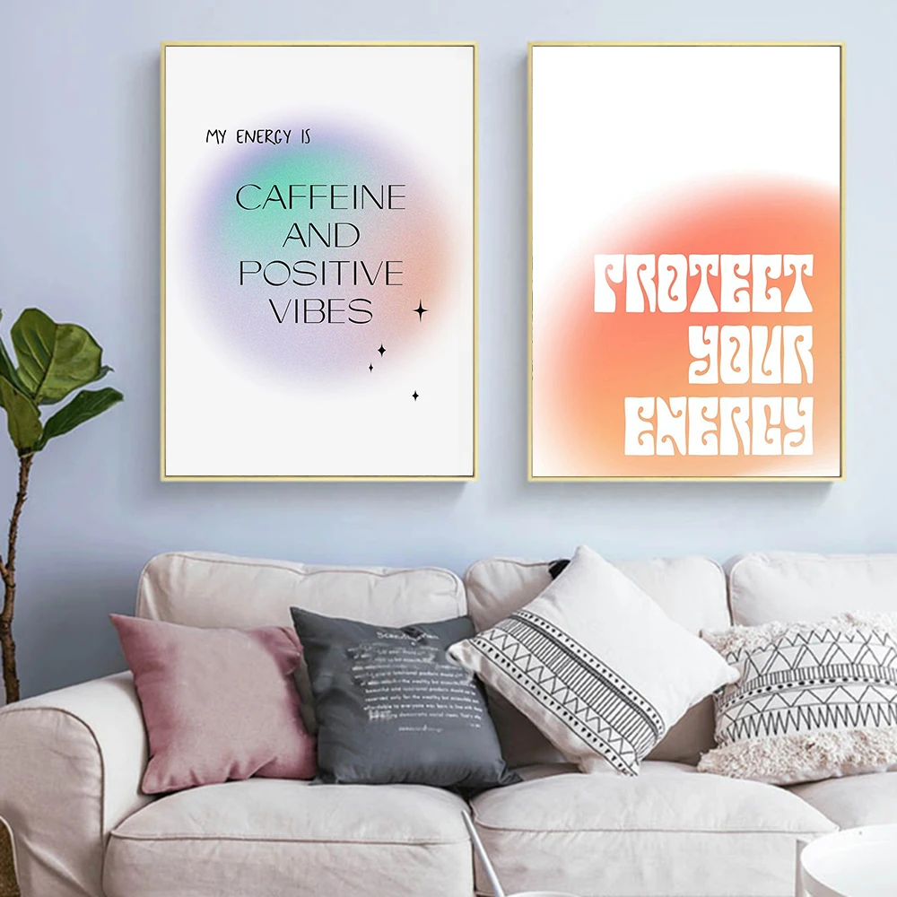 

Energy Gradient Quotes Poster Gradient Blur Aura Canvas Painting Retro Art Print Modern Wall Picture For Living Room Home Decor