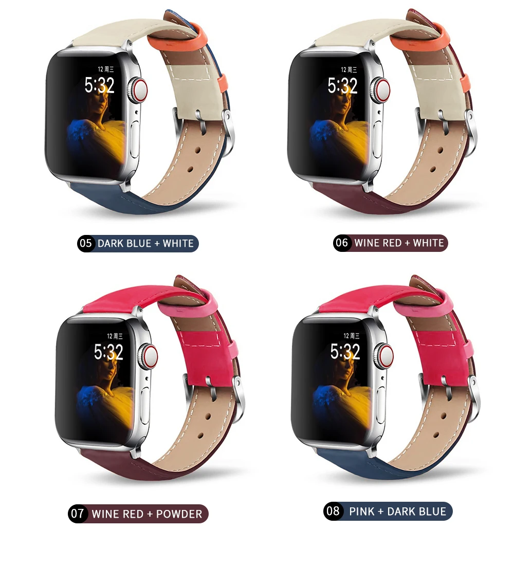 

Band For Apple Watch 6/5/4/3/2/1 38MM 40MM 42MM 44MM Sport Bracelet 44MM 38MM Leather Strap For Iwatch Series Accessories