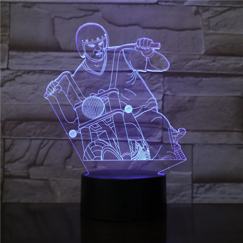 

Riding Motor Men Acrylic LED 3D Lamp 7 Colors Change Remote Touch Switch USB Decor Night Light For Baby Sleeping Lighting 2999